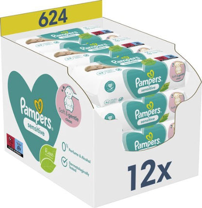 Lingettes sensibles Pampers - 624 pièces 