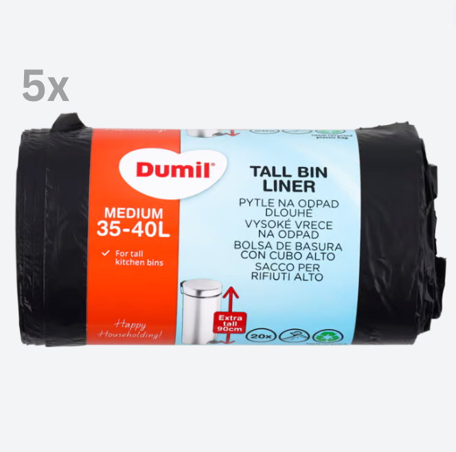 Dumil hoge afvalzakken 35 - 40 liter | 20 stuks - 5 rollen