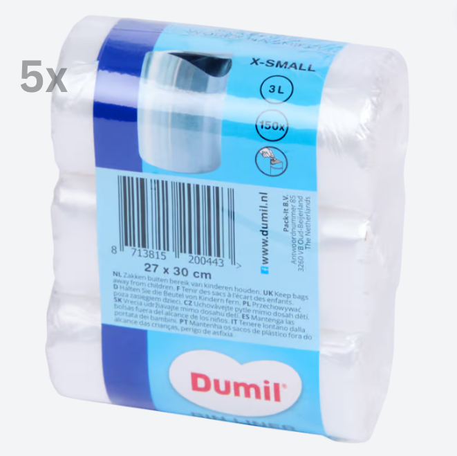 Sacs poubelles Dumil 3 litres | 150 pièces - 3 rouleaux 